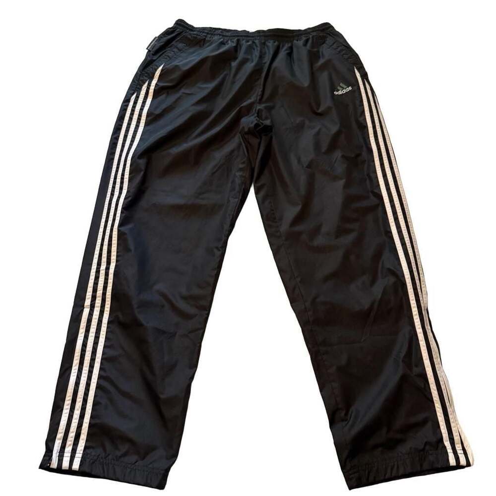 Vintage Adidas 3-Stripe Windbreaker Track Pants Mesh Lined Black XL